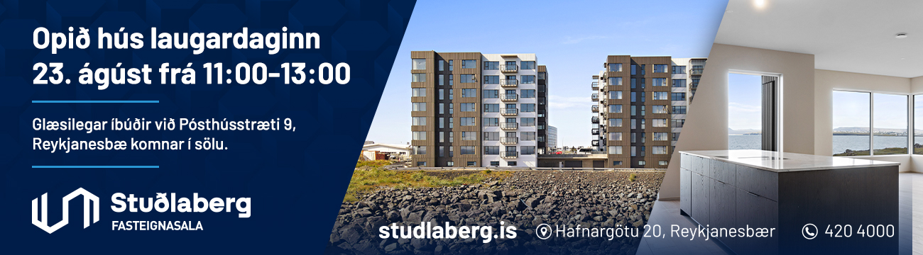 Stuðlaberg Pósthússtræti opið hús 23.8.