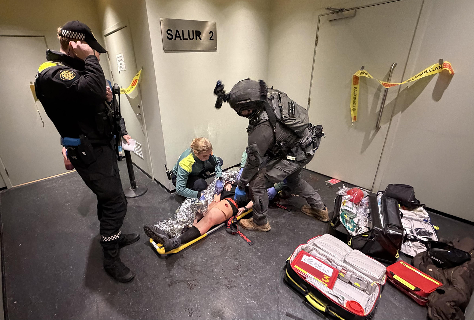 Æfing hjá lögreglu, sérsveit og Brunvörnum 