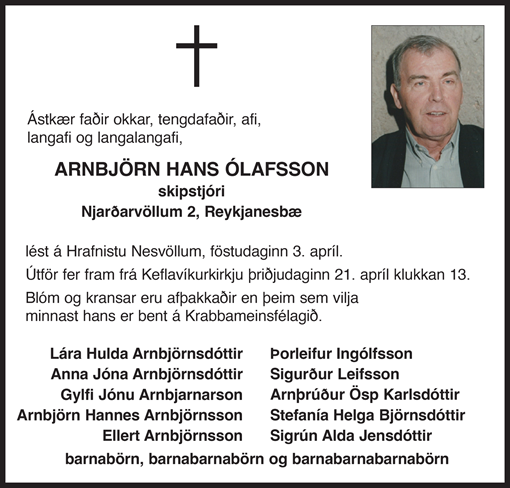 Arnbjörn Hans Ólafsson - Andlát