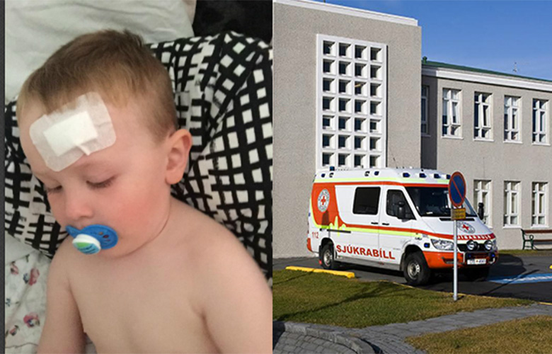 Þriggja ára beið í tíu tíma með gat á hausnum