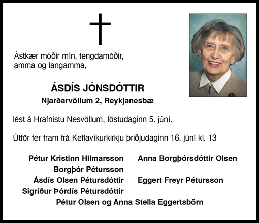 Ásdís Jónsdóttir - Andlát