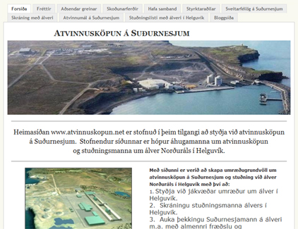 Heimasíða til stuðnings álveri í Helguvík