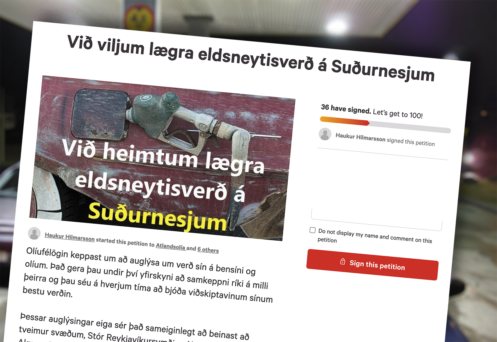 Suðurnesjabær styður baráttu um lægra eldsneytisverð