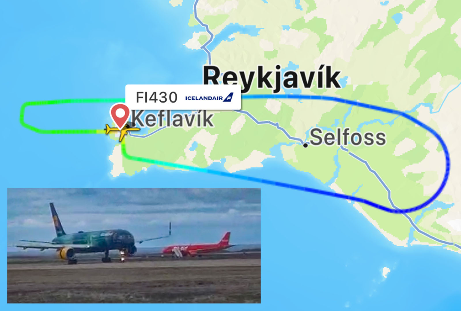 Snúið við vegna bilunar í vökvakerfi