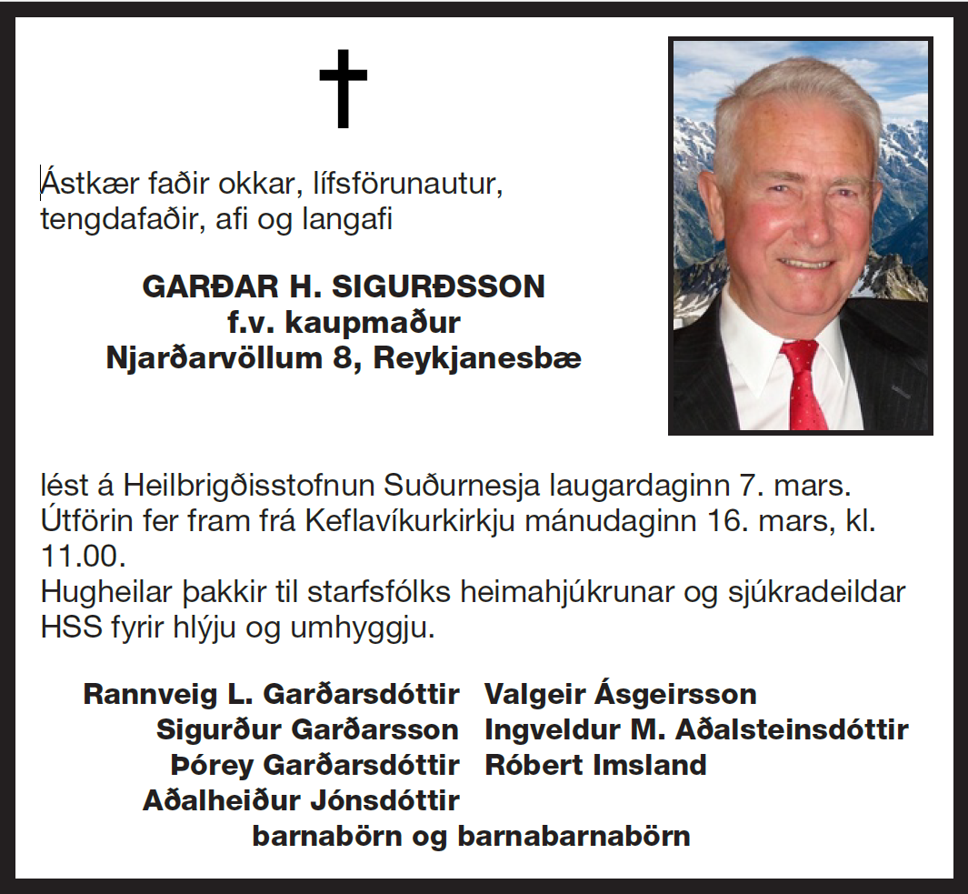 Útför Garðars Sigurðssonar