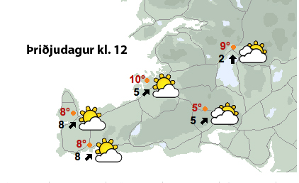 Sunnanáttir með skúrum