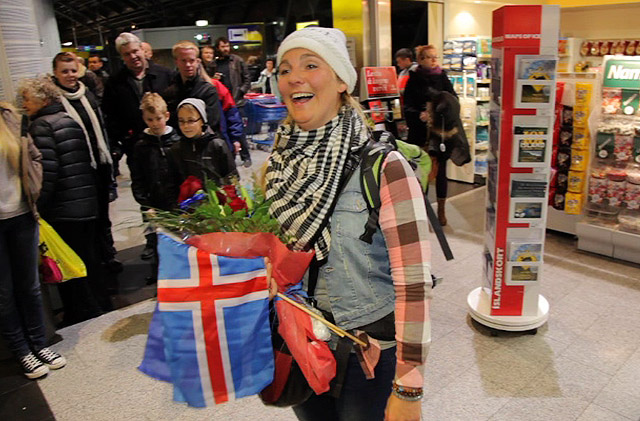 Vilborgu pólfara fagnað í Leifsstöð